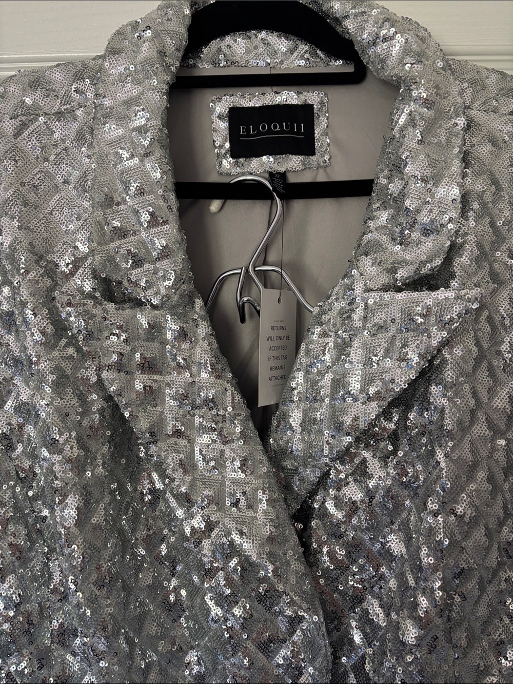 Eloquii Sequin Diamond Quilt Pattern Blazer + Wide-Leg Pant Suit Set - 22W Plus - Picture 8 of 11